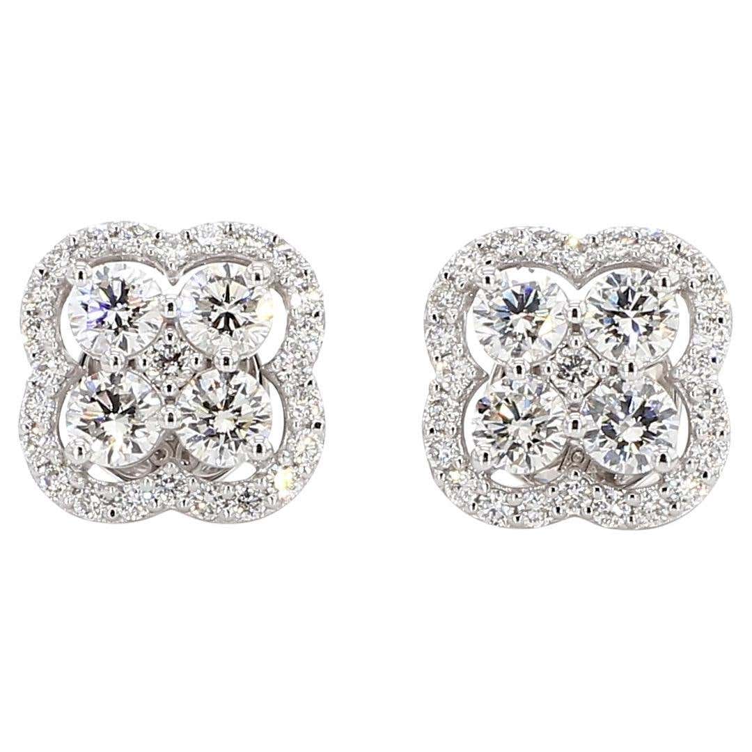 White Rounded Diamond Natural White Round Diamond 1.57 Carat TW White Gold Stud Earrings For ...