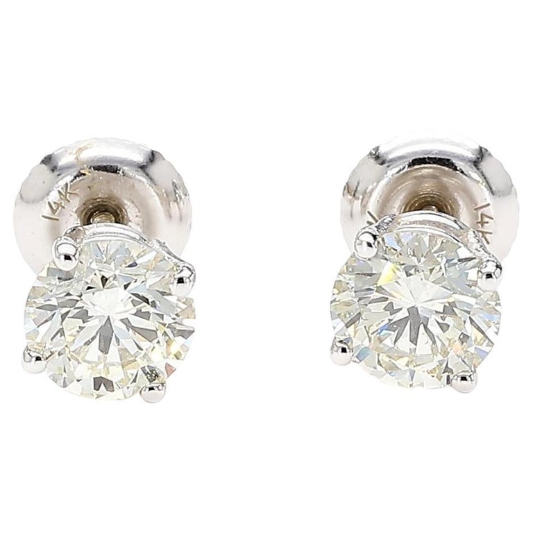 Boucles D'oreilles Créoles En Or Blanc 14 Carats - Diamants Naturels Ronds 1 Ct Total - Neuf Sans Emballage