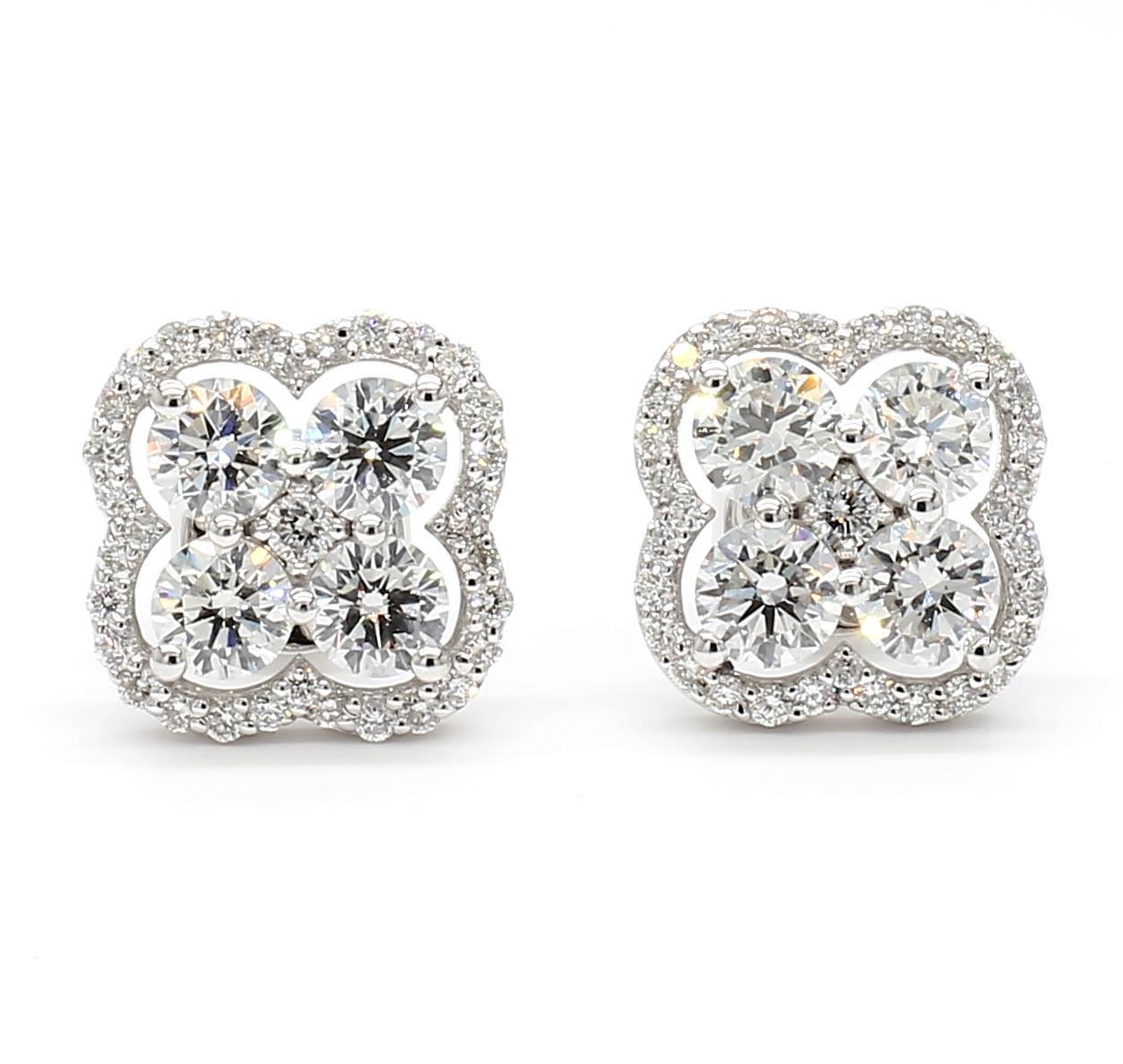 Pendientes de oro blanco con diamante redondo blanco natural de 1.65 quilates TW Contemporáneo en venta