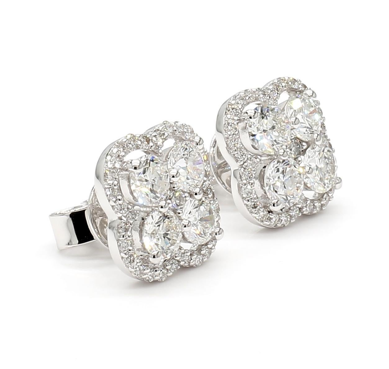 Pendientes de oro blanco con diamante redondo blanco natural de 1.65 quilates TW Corte redondo en venta