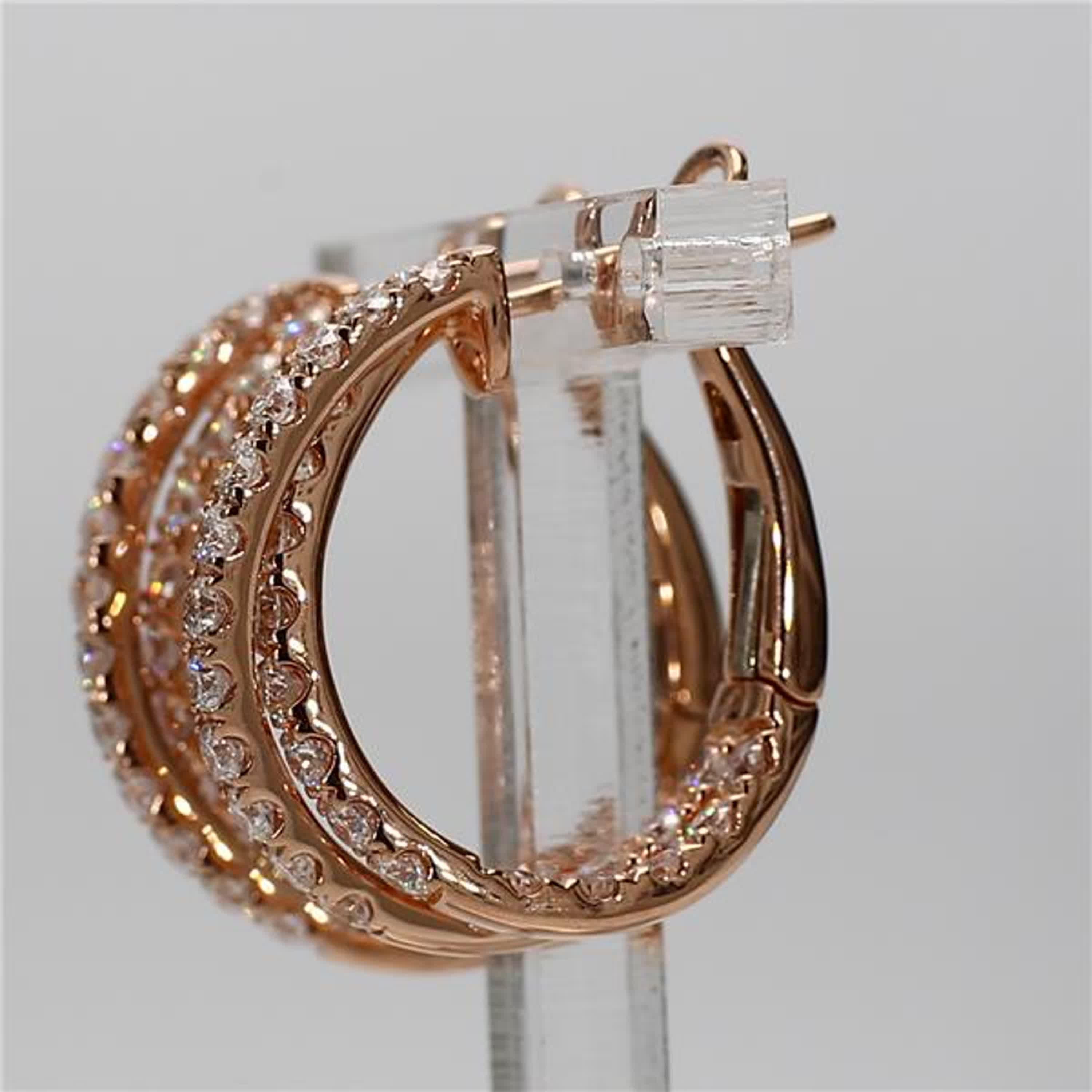 Contemporary Natural White Round Diamond 1.66 Carat TW Rose Gold Hoop Earrings For Sale
