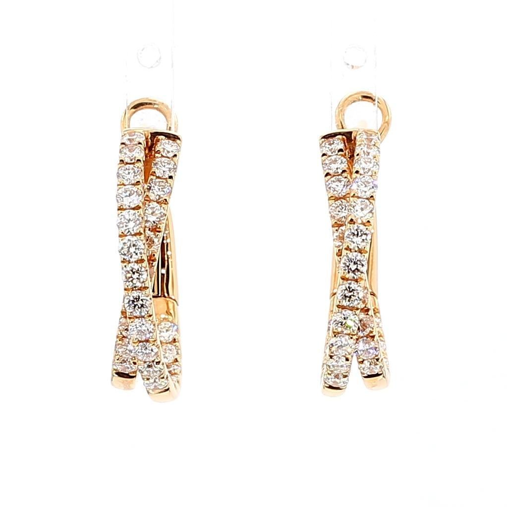 Contemporaneo Orecchini a cerchio in oro rosa con diamante bianco naturale rotondo da 1.66 carati TW in vendita