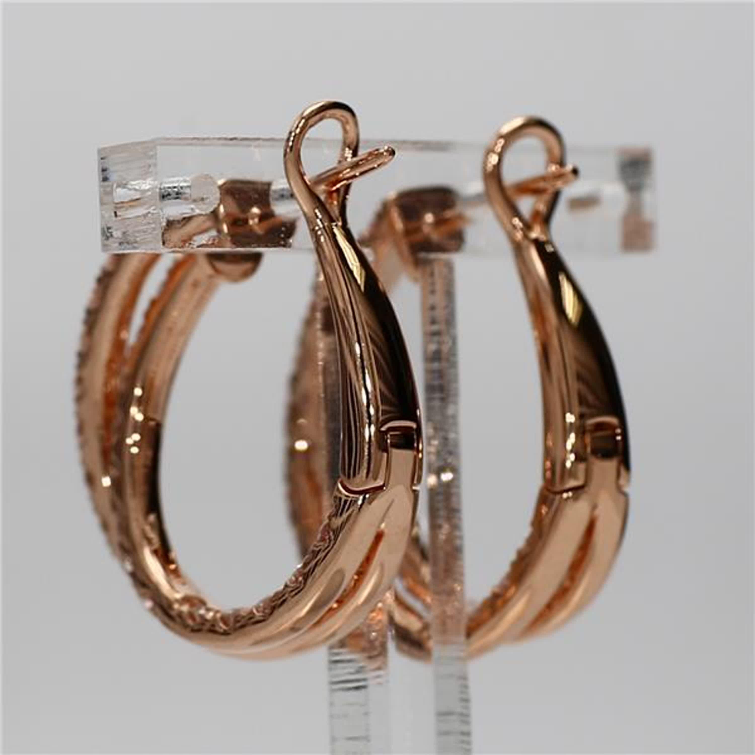 Round Cut Natural White Round Diamond 1.66 Carat TW Rose Gold Hoop Earrings For Sale