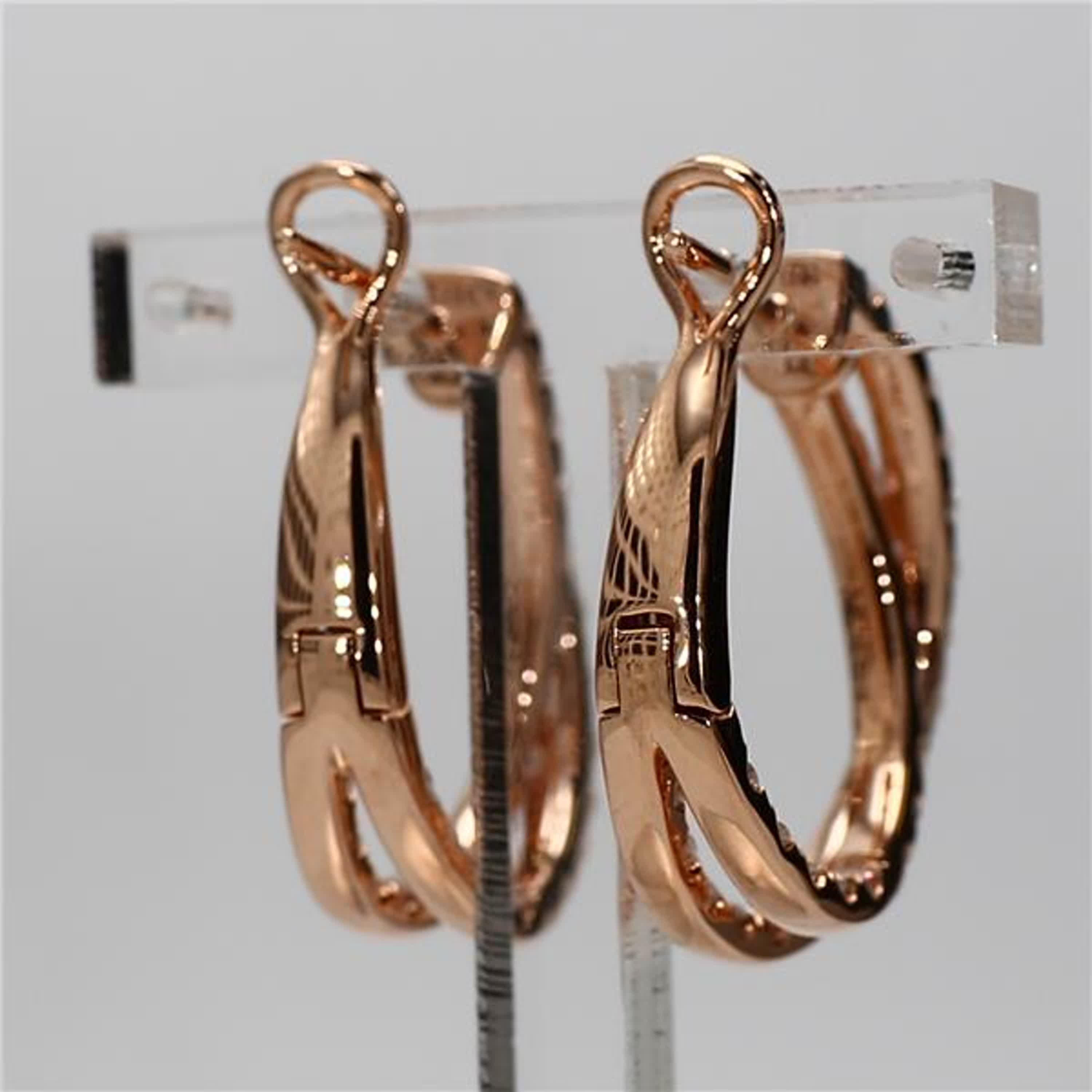 Natural White Round Diamond 1.66 Carat TW Rose Gold Hoop Earrings In New Condition For Sale In New York, NY