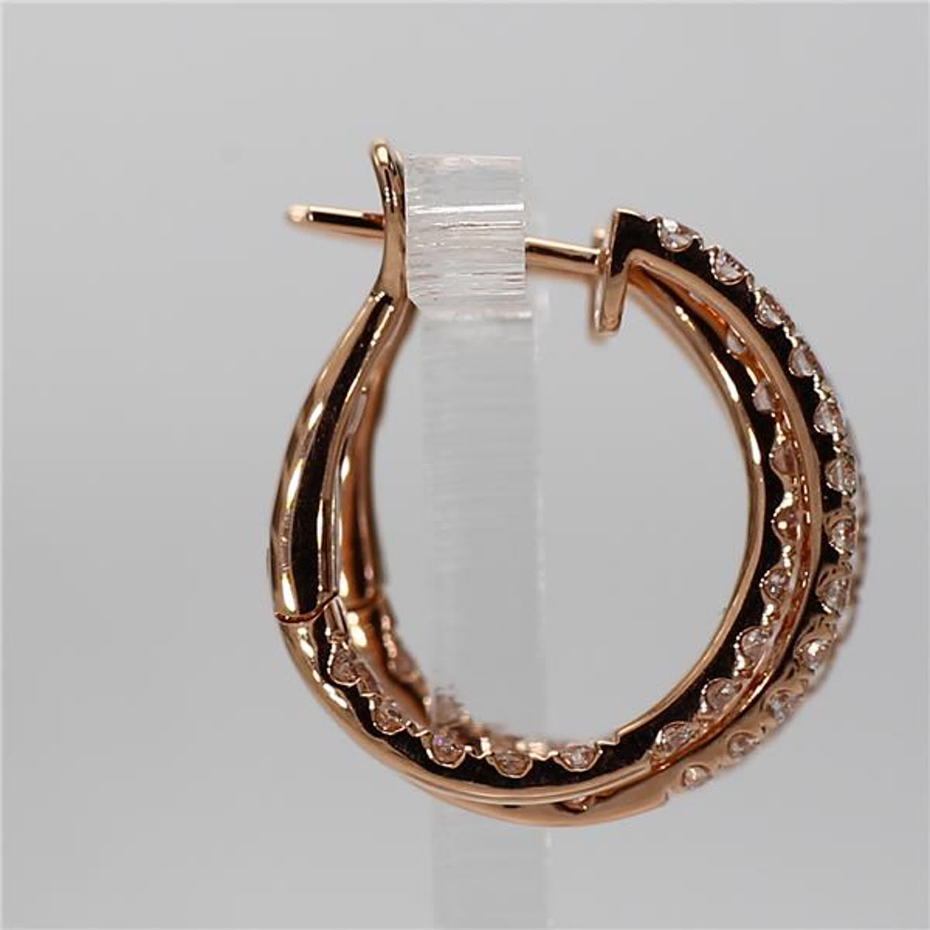 Women's Natural White Round Diamond 1.66 Carat TW Rose Gold Hoop Earrings For Sale