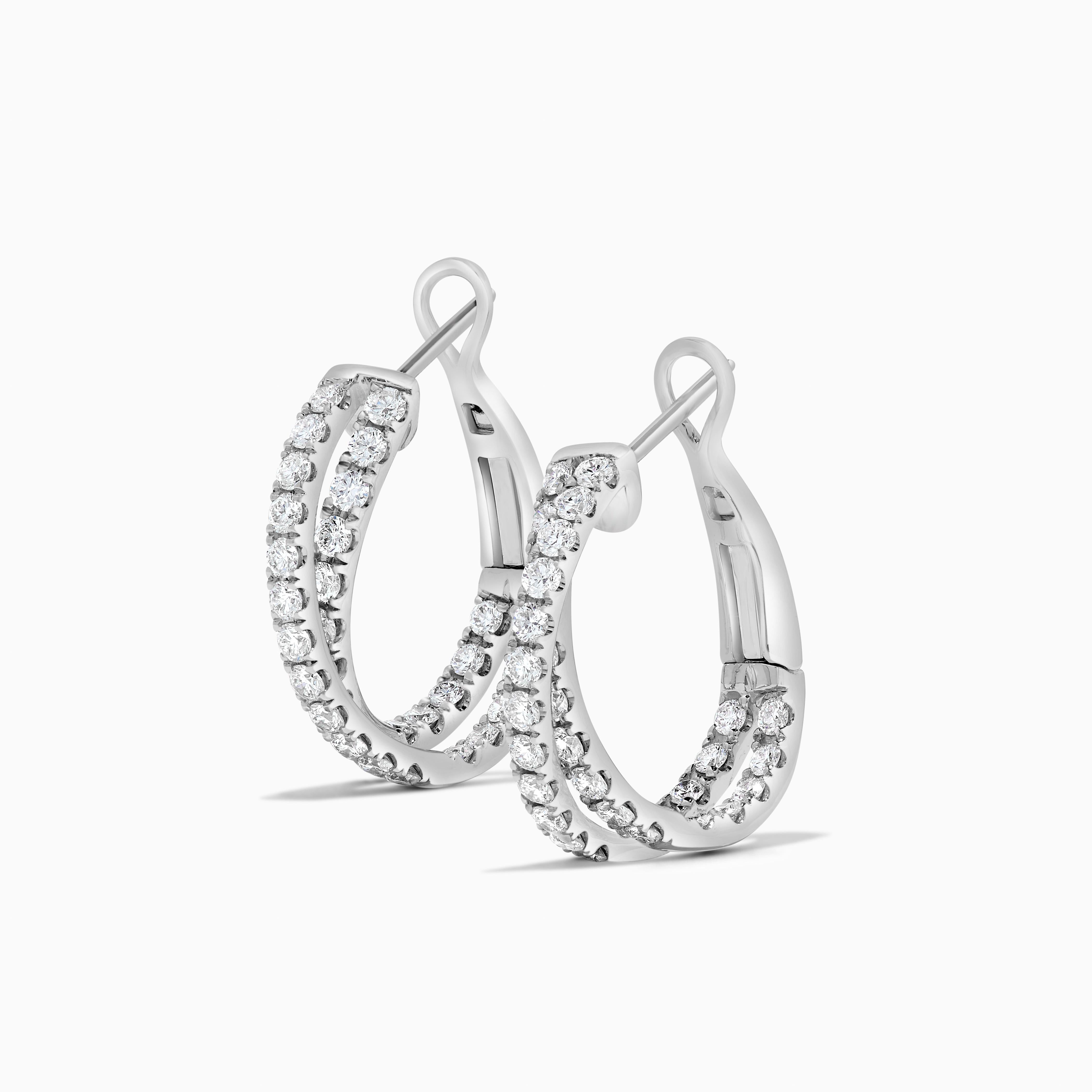 Contemporary Natural White Round Diamond 1.66 Carat TW White Gold Hoop Earrings For Sale