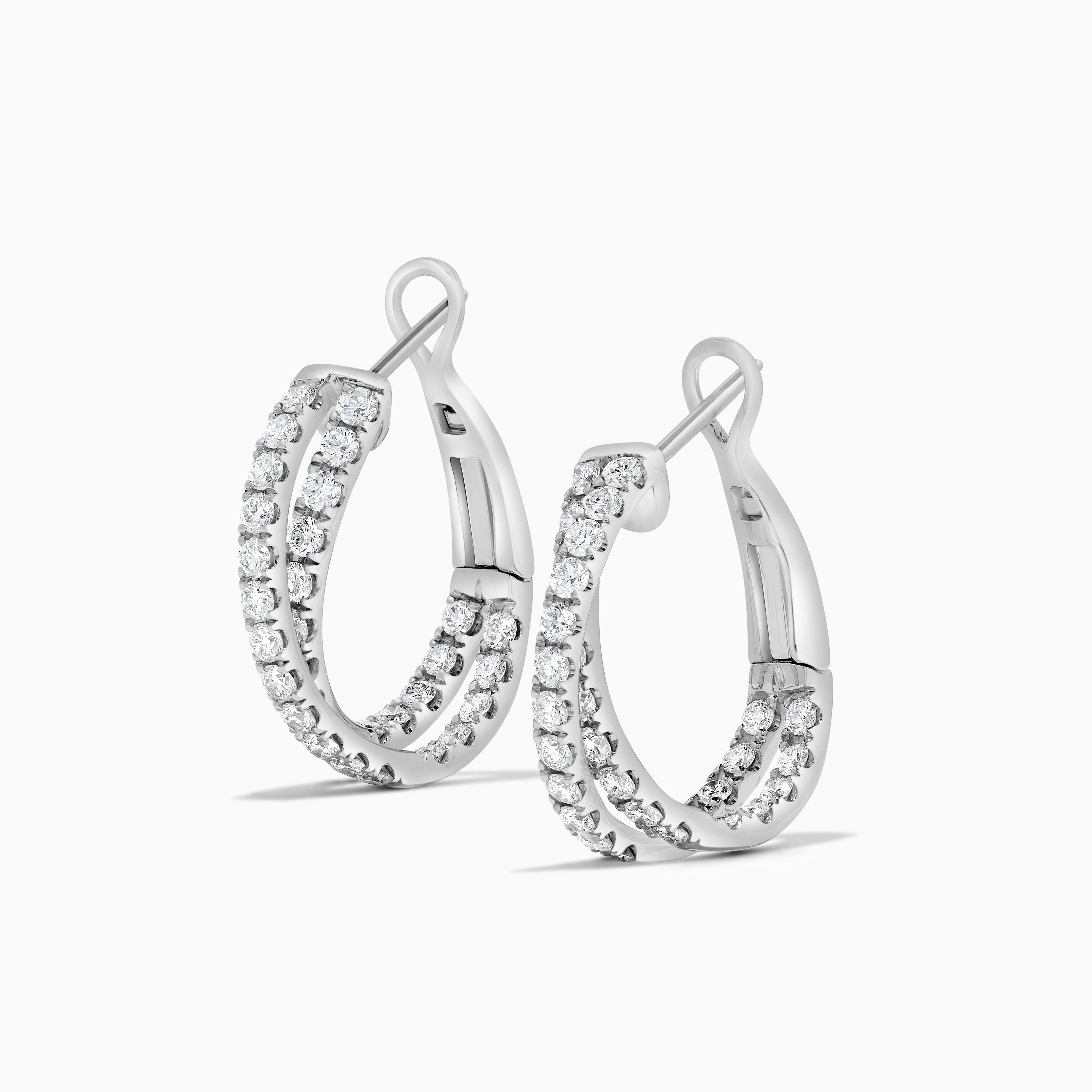 Taille ronde Boucles d'oreilles en or blanc avec diamant blanc rond de 1.66 carat TW en vente