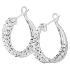 Natürlicher weißer runder Diamant 1.66 Karat TW Weißgold Creolen