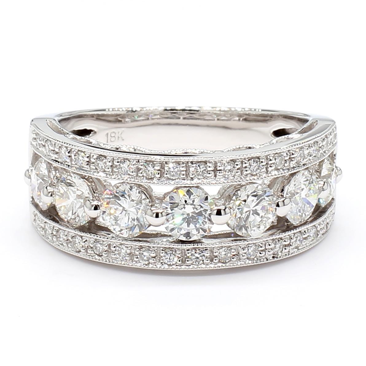 Cocktailring, natürlicher weißer runder Diamant 1.69 Karat TW Weißgold (Zeitgenössisch) im Angebot