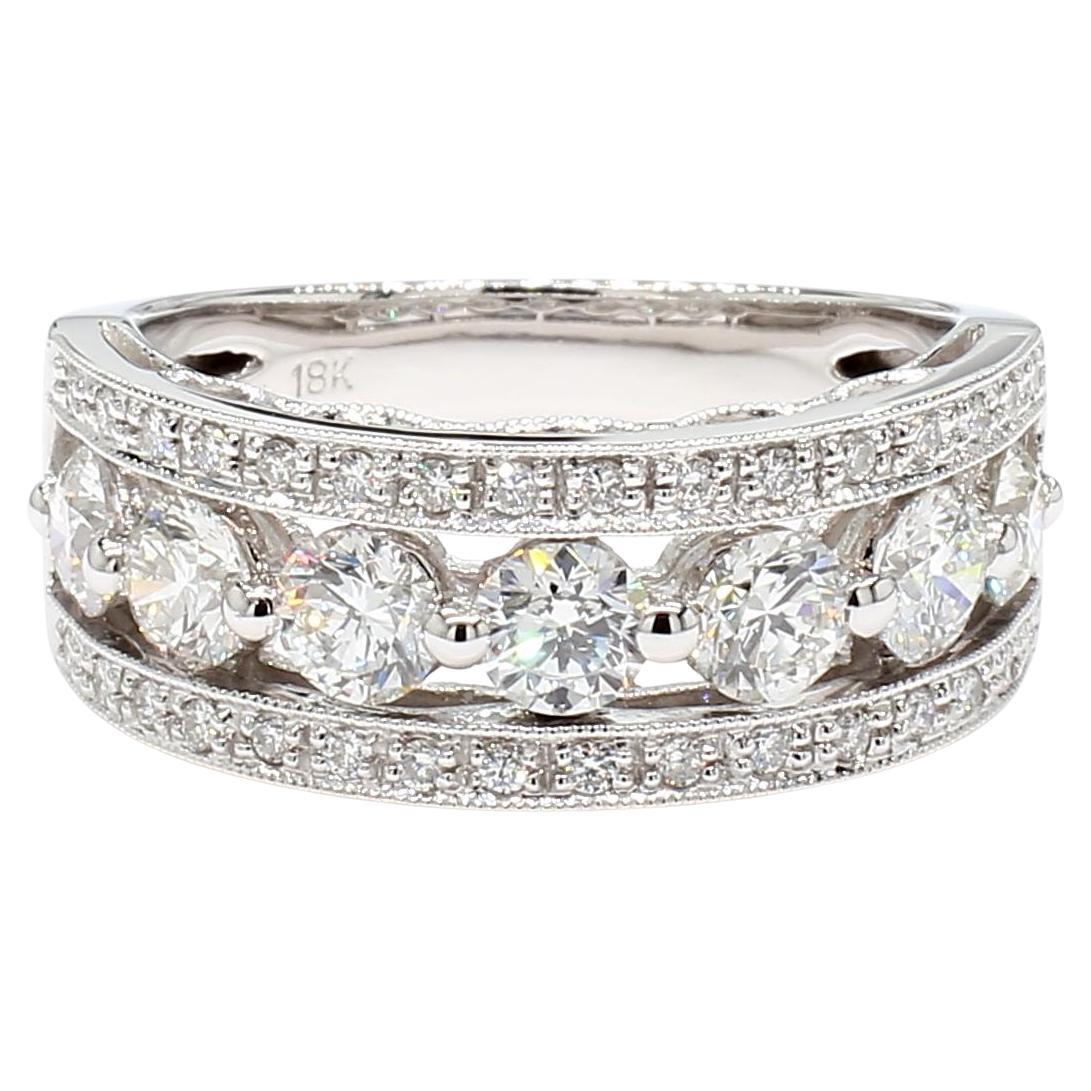 Natural White Round Diamond 1.69 Carat TW White Gold Cocktail Band