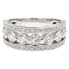 Natural White Round Diamond 1.69 Carat TW White Gold Cocktail Band