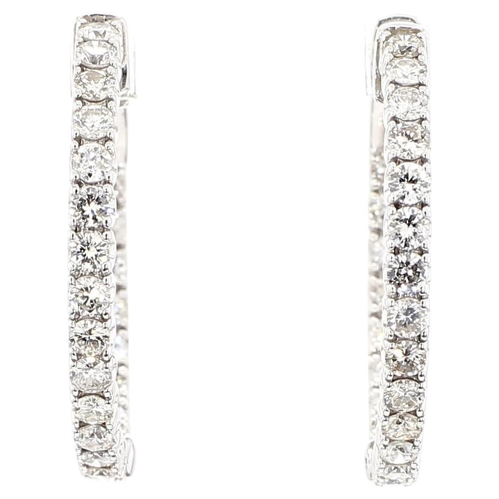 Pendientes de aro de oro blanco con diamante redondo blanco natural de 1.75 quilates TW