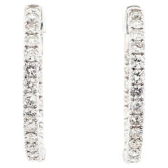 Pendientes de aro de oro blanco con diamante redondo blanco natural de 1.75 quilates TW