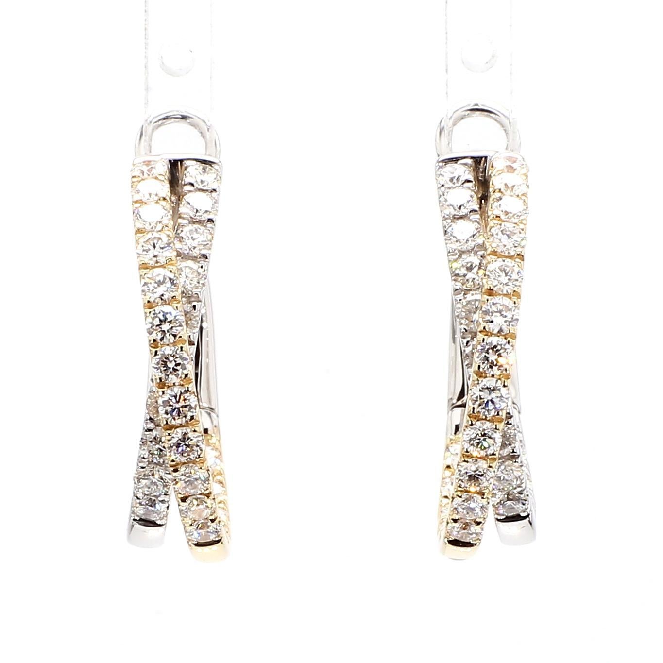 Contemporaneo Orecchini a cerchio in oro con diamante bianco naturale rotondo da 1.76 carati TW in vendita