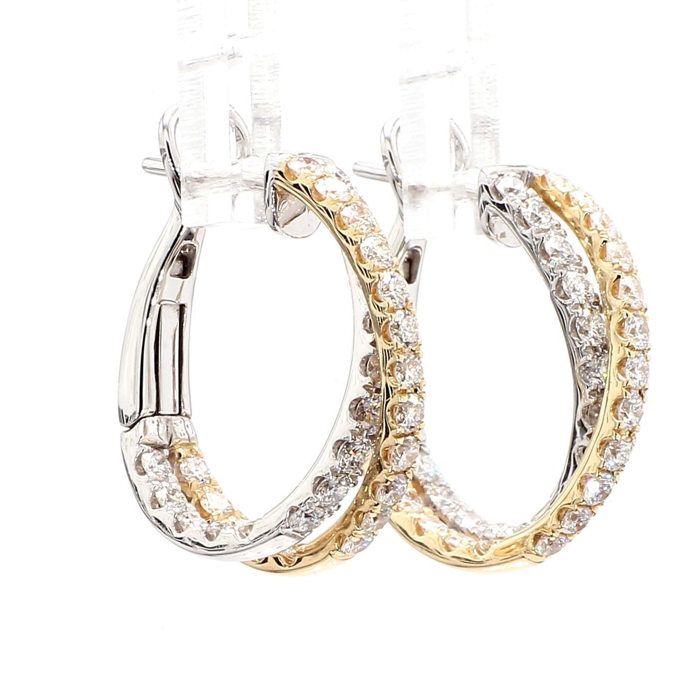 Taglio rotondo Orecchini a cerchio in oro con diamante bianco naturale rotondo da 1.76 carati TW in vendita