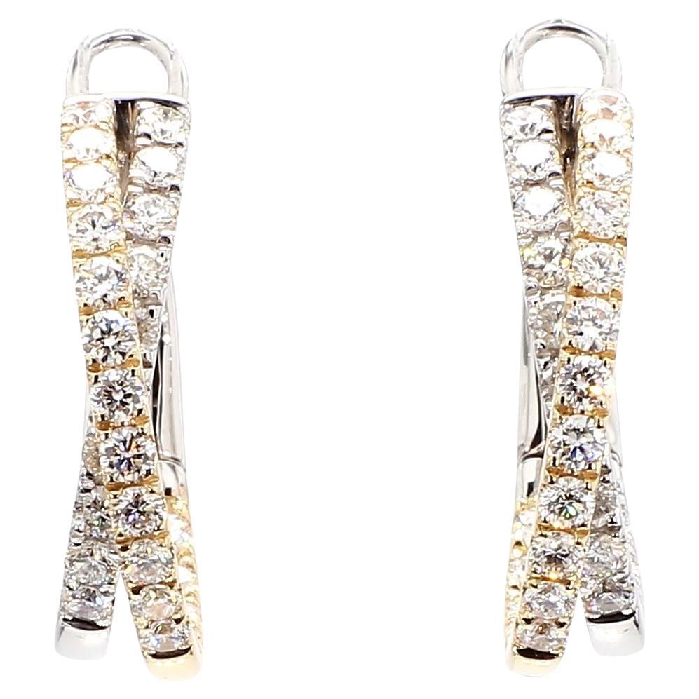 Natural White Round Diamond 1.76 Carat TW Gold Hoop Earrings