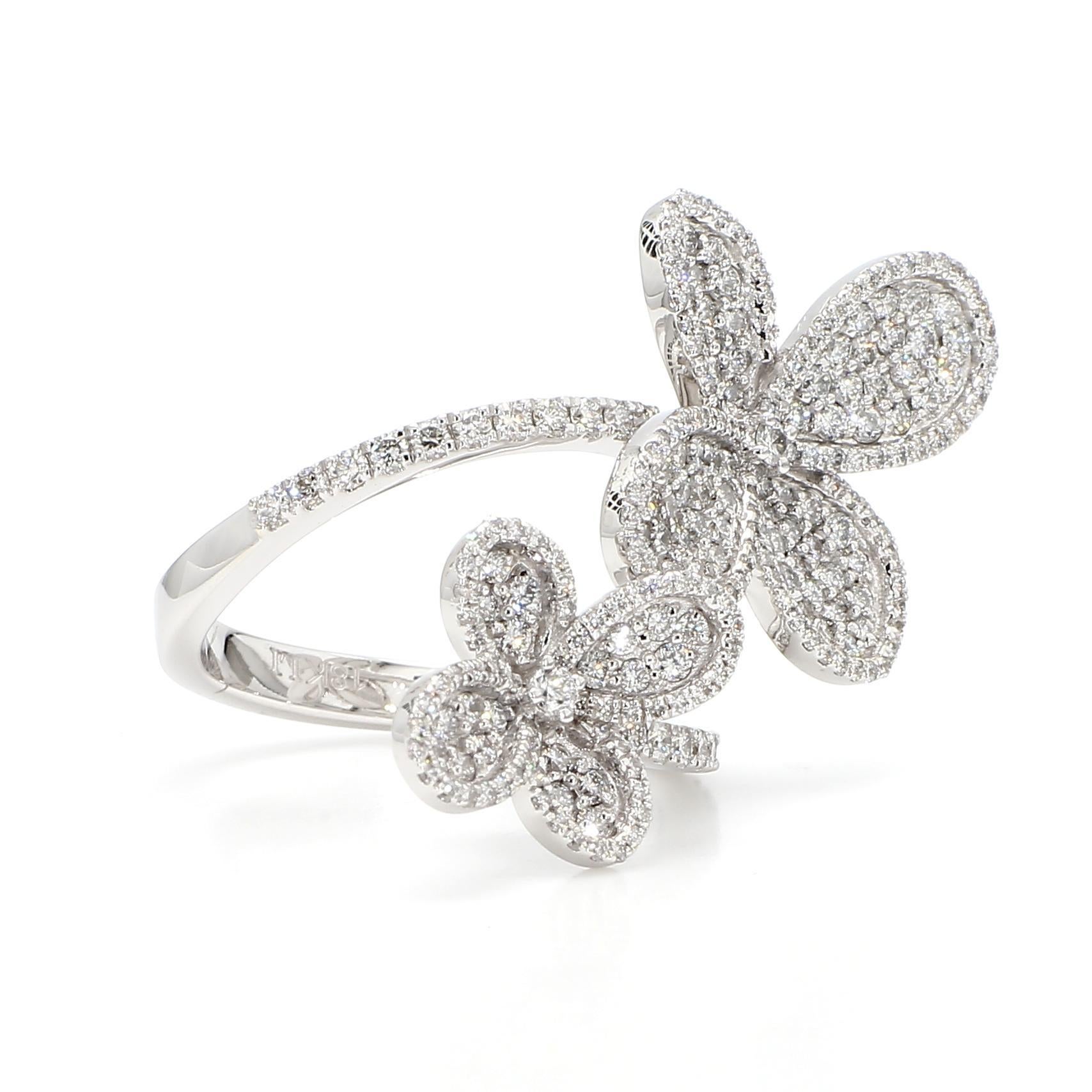 Round Cut Natural White Round Diamond 1.76 Carat TW White Gold Cocktail Ring For Sale