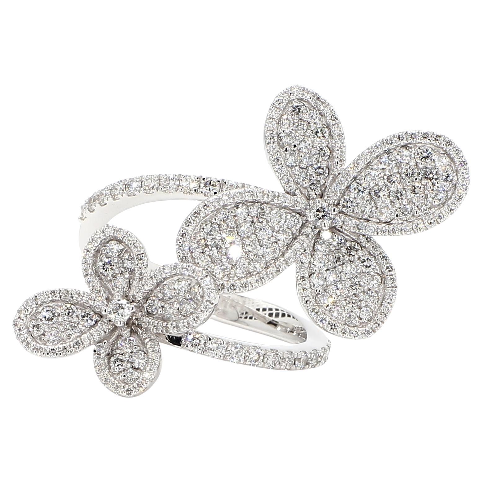 White Rounded Diamond Natural White Round Diamond 1.76 Carat TW White Gold Cocktail Ring For ...