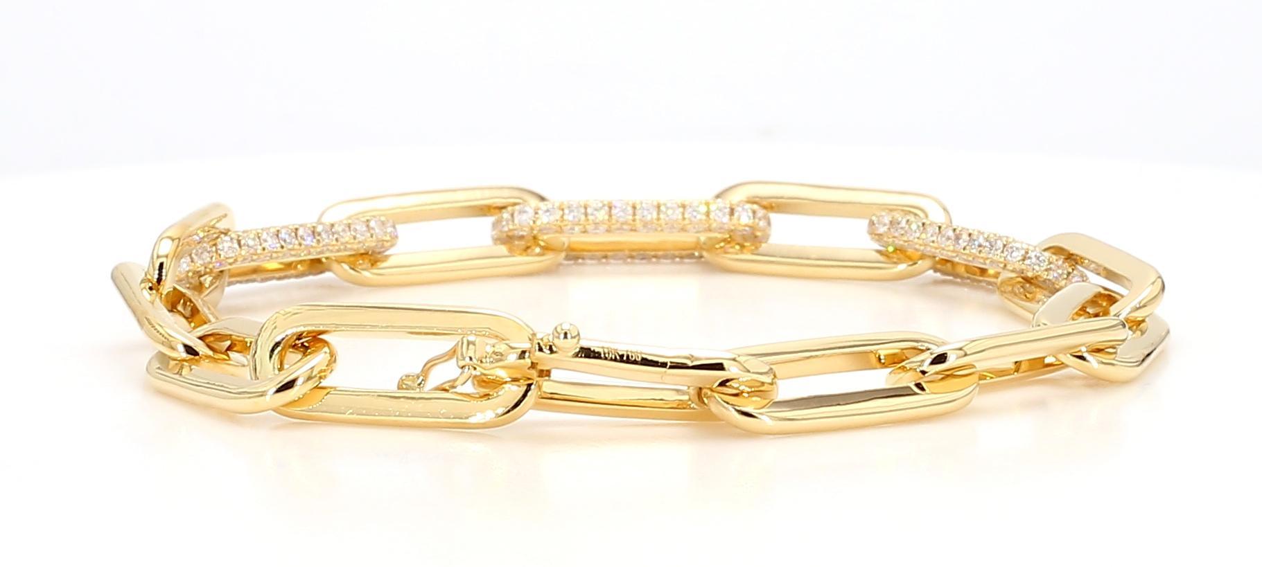 Women's Natural White Round Diamond 2.01 Carat TW Yellow Gold Link Bracelet For Sale