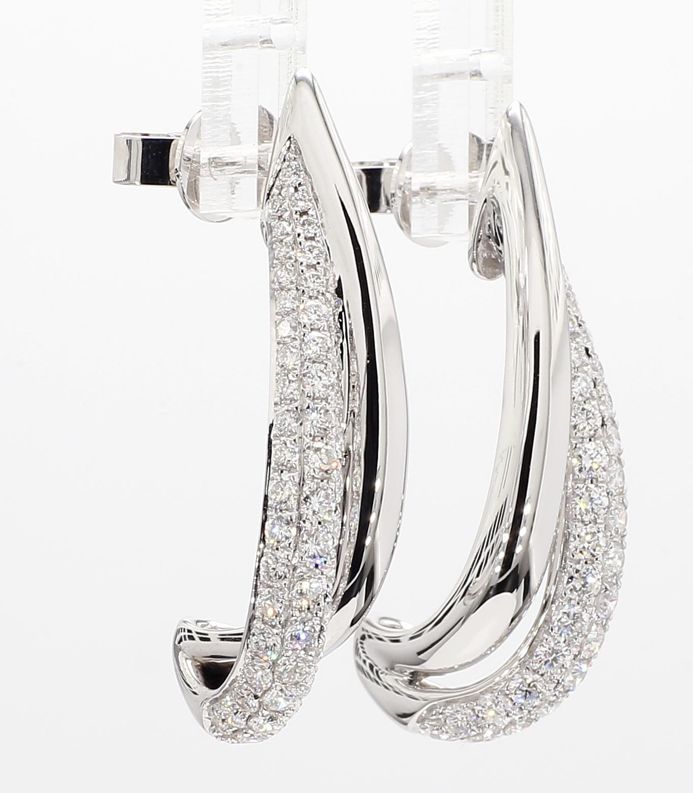 Natural White Round Diamond 2.02 Carat TW White Gold Loop Earrings For Sale 2