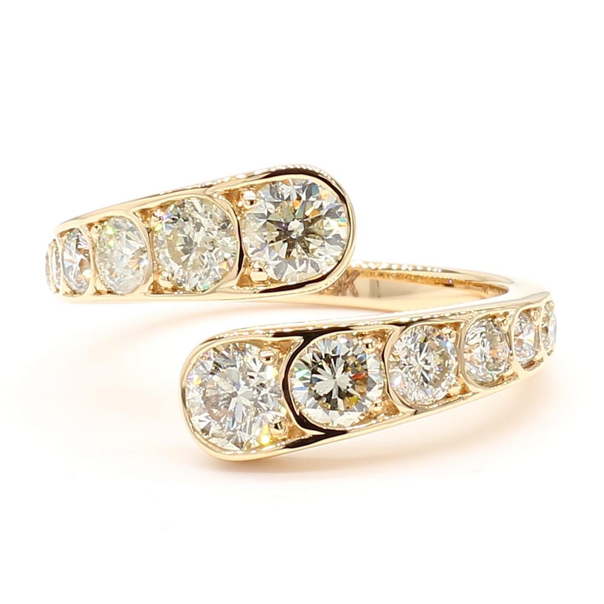 Contemporary Natural White Round Diamond 2.08 Carat TW Yellow Gold Cocktail Band For Sale