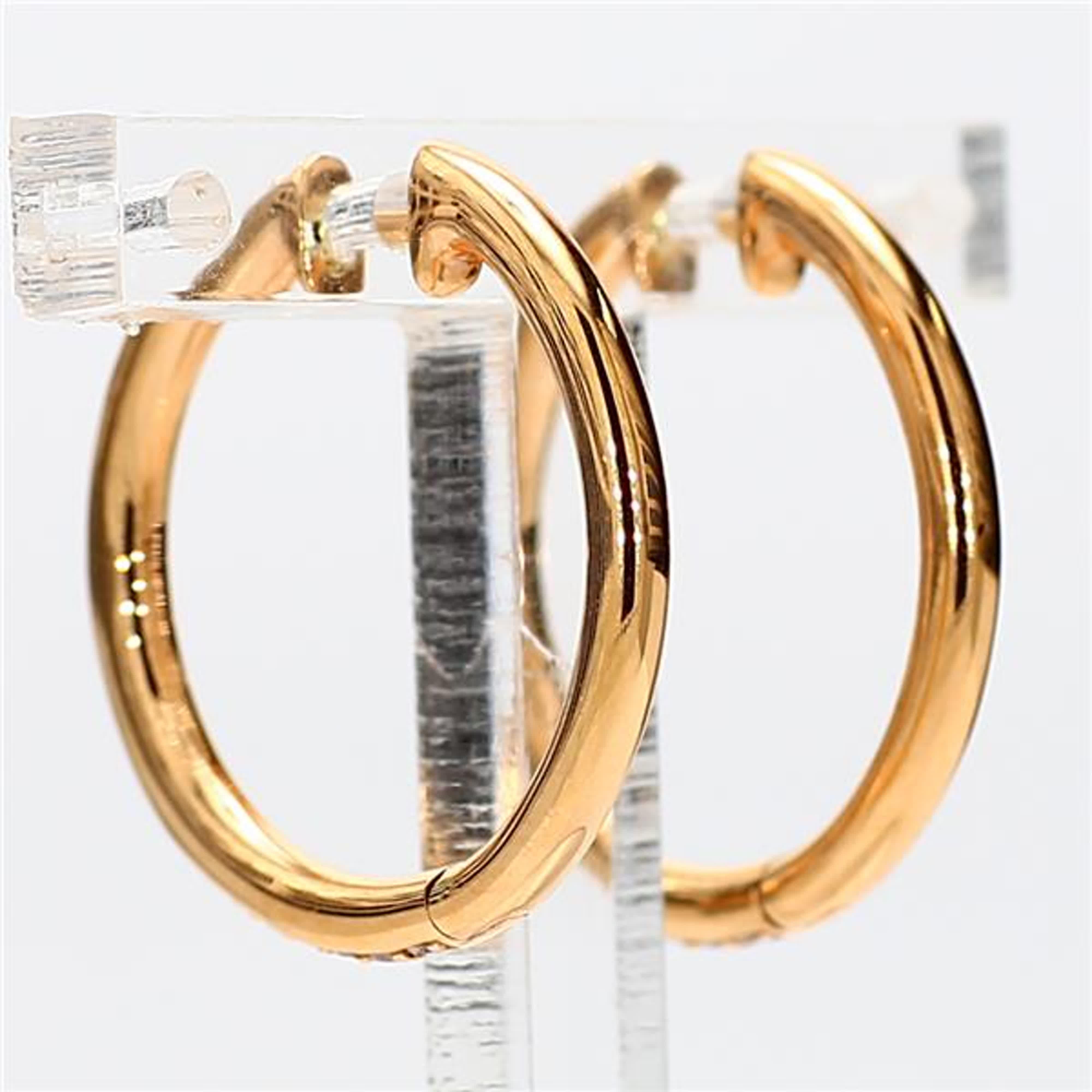 Round Cut Natural White Round Diamond .23 Carat TW Yellow Gold Hoop Earrings For Sale