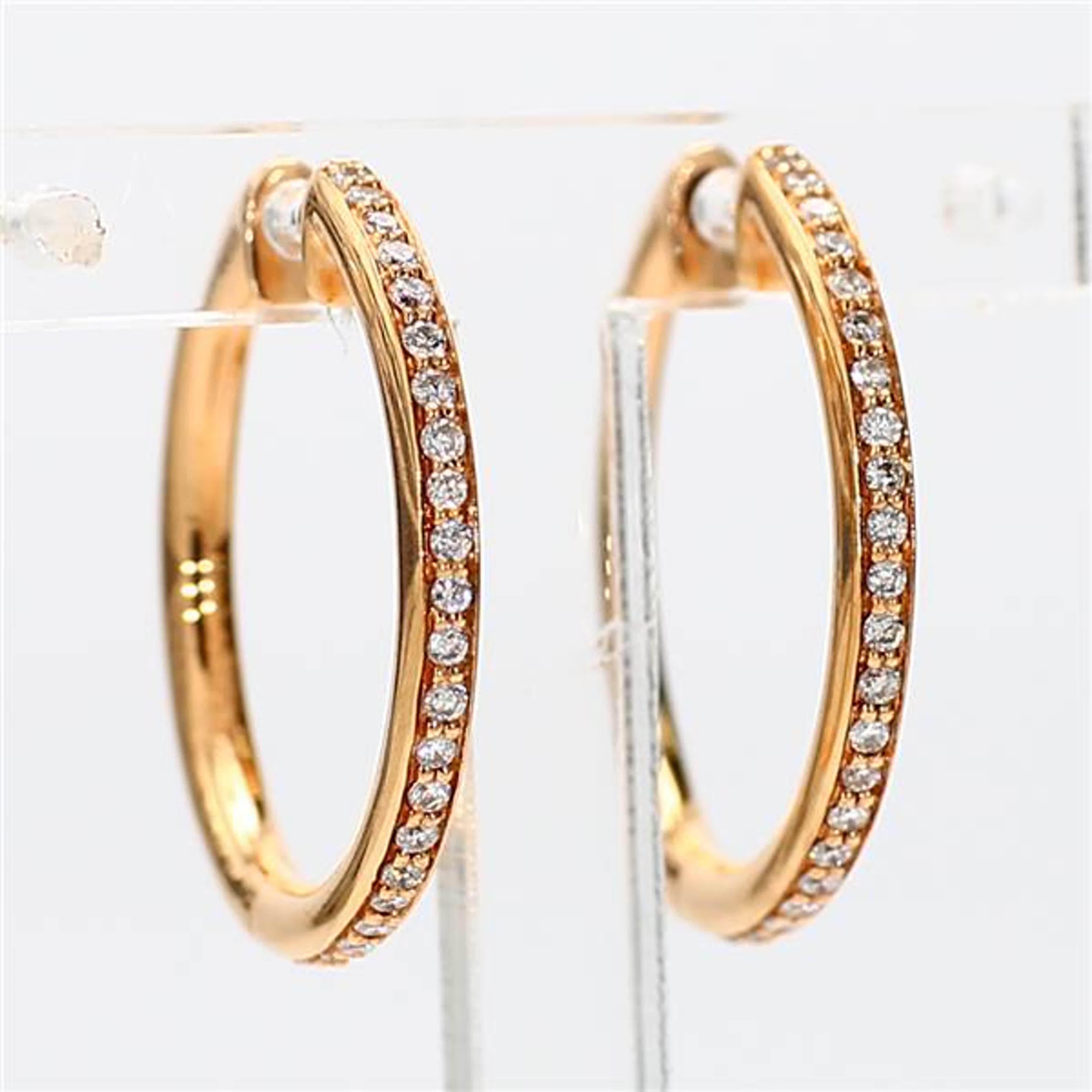 Natural White Round Diamond .23 Carat TW Yellow Gold Hoop Earrings For Sale 1