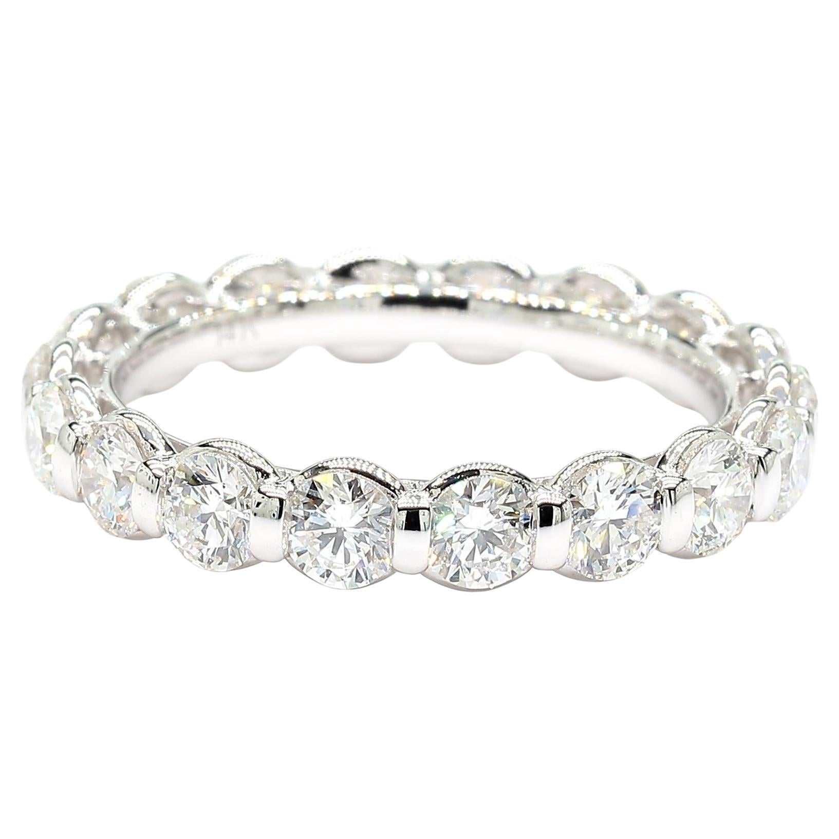 Natural White Round Diamond 2.51 Carat TW White Gold Eternity Band