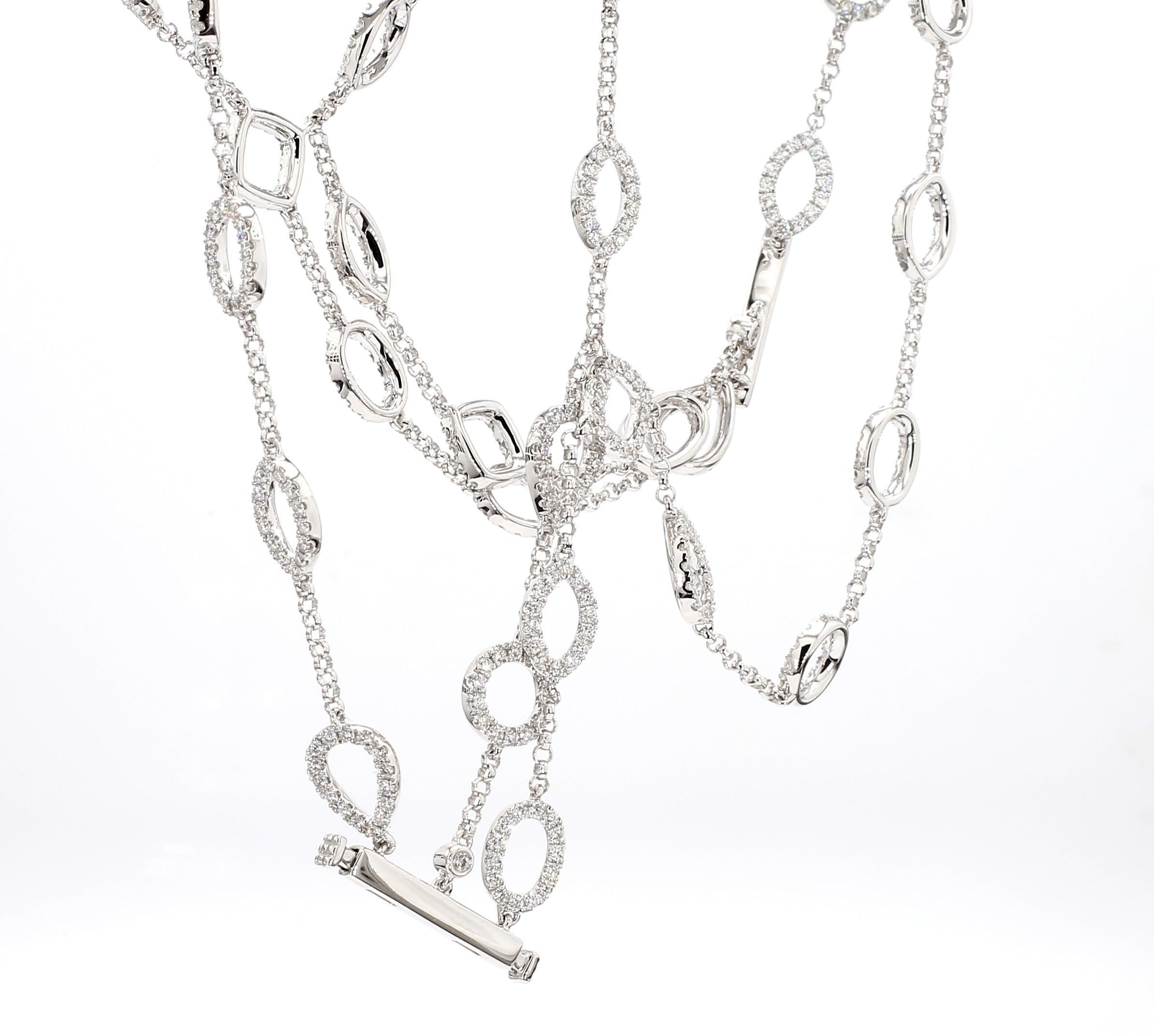 Contemporary Natural White Round Diamond 2.52 Carat TW White Gold Chain Bracelet For Sale