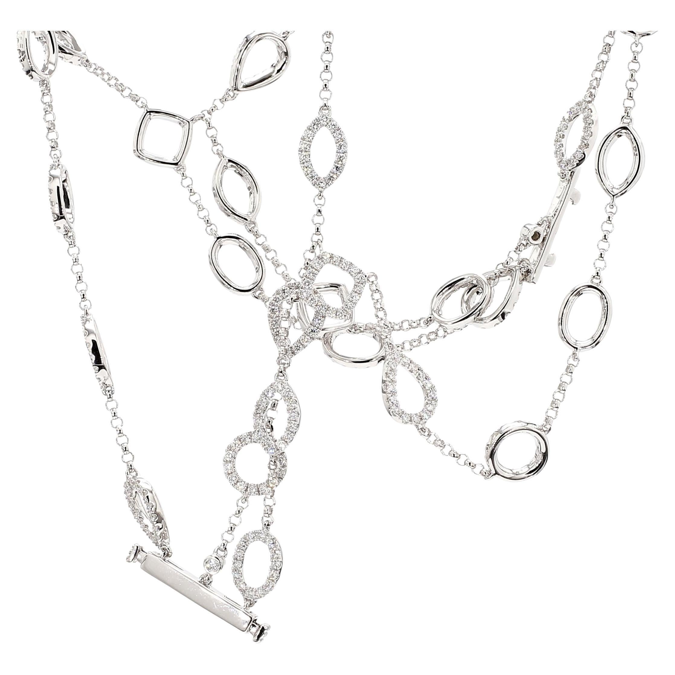 Natural White Round Diamond 2.52 Carat TW White Gold Chain Bracelet