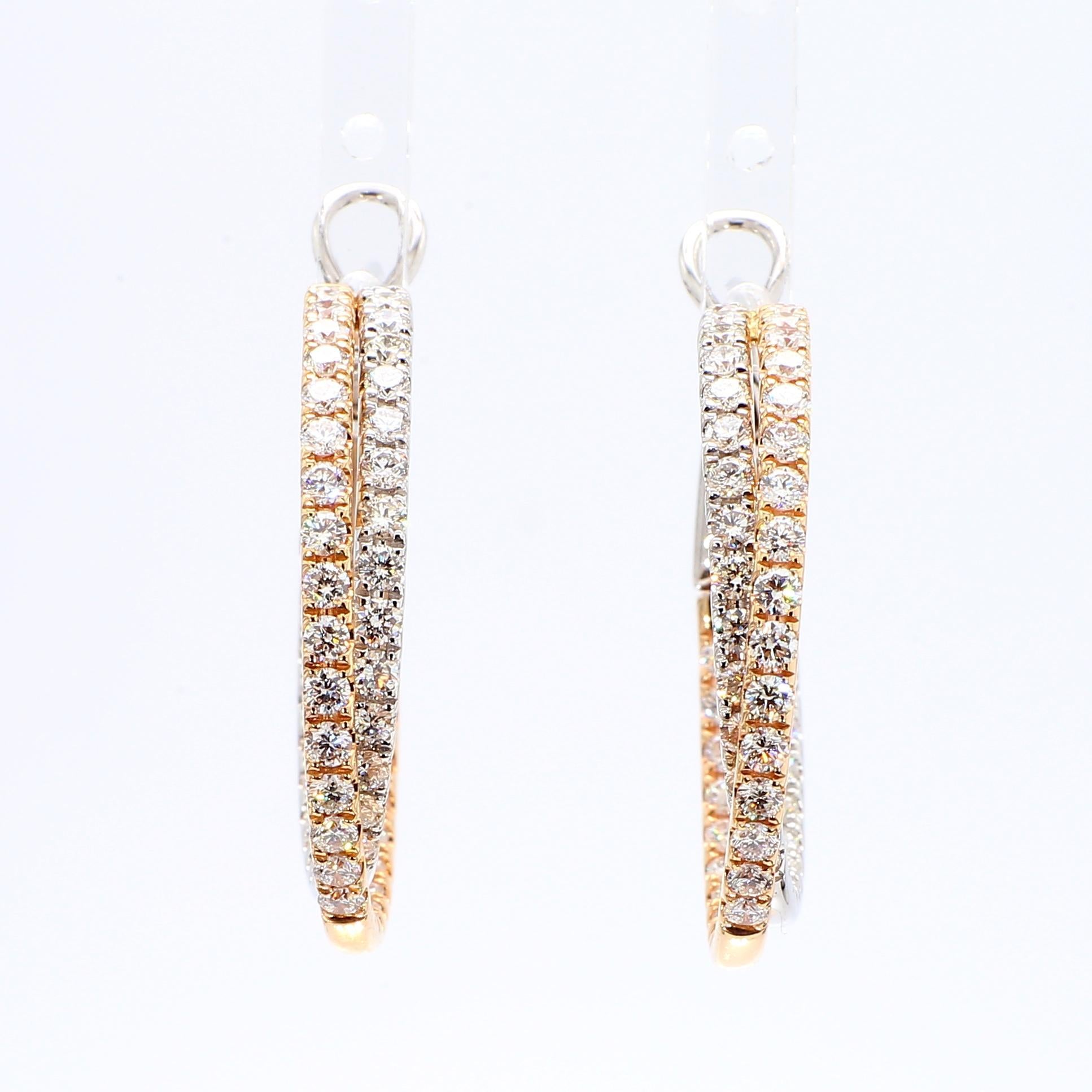 Contemporaneo Orecchini a cerchio in oro rosa con diamante bianco naturale rotondo da 2.61 carati TW in vendita
