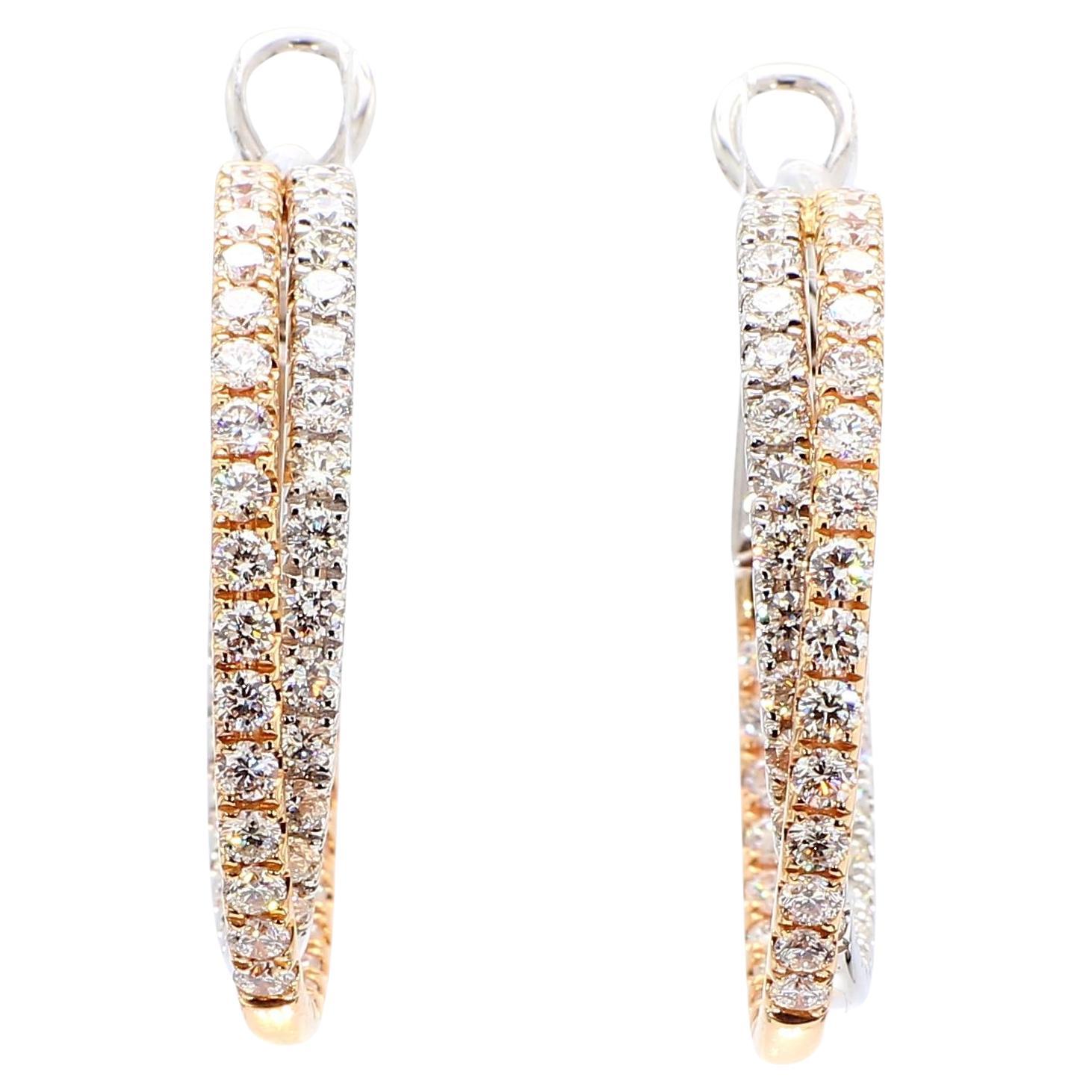 Boucles d'oreilles en or rose ornées de diamants ronds blancs naturels de 2.61 carat TW