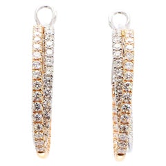 Natural White Round Diamond 2.61 Carat TW Rose Gold Hoop Earrings