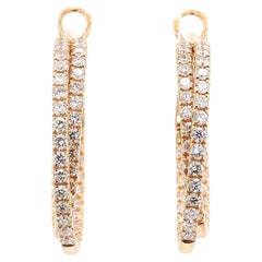 Orecchini a cerchio in oro rosa con diamante bianco naturale rotondo da 2.62 carati TW