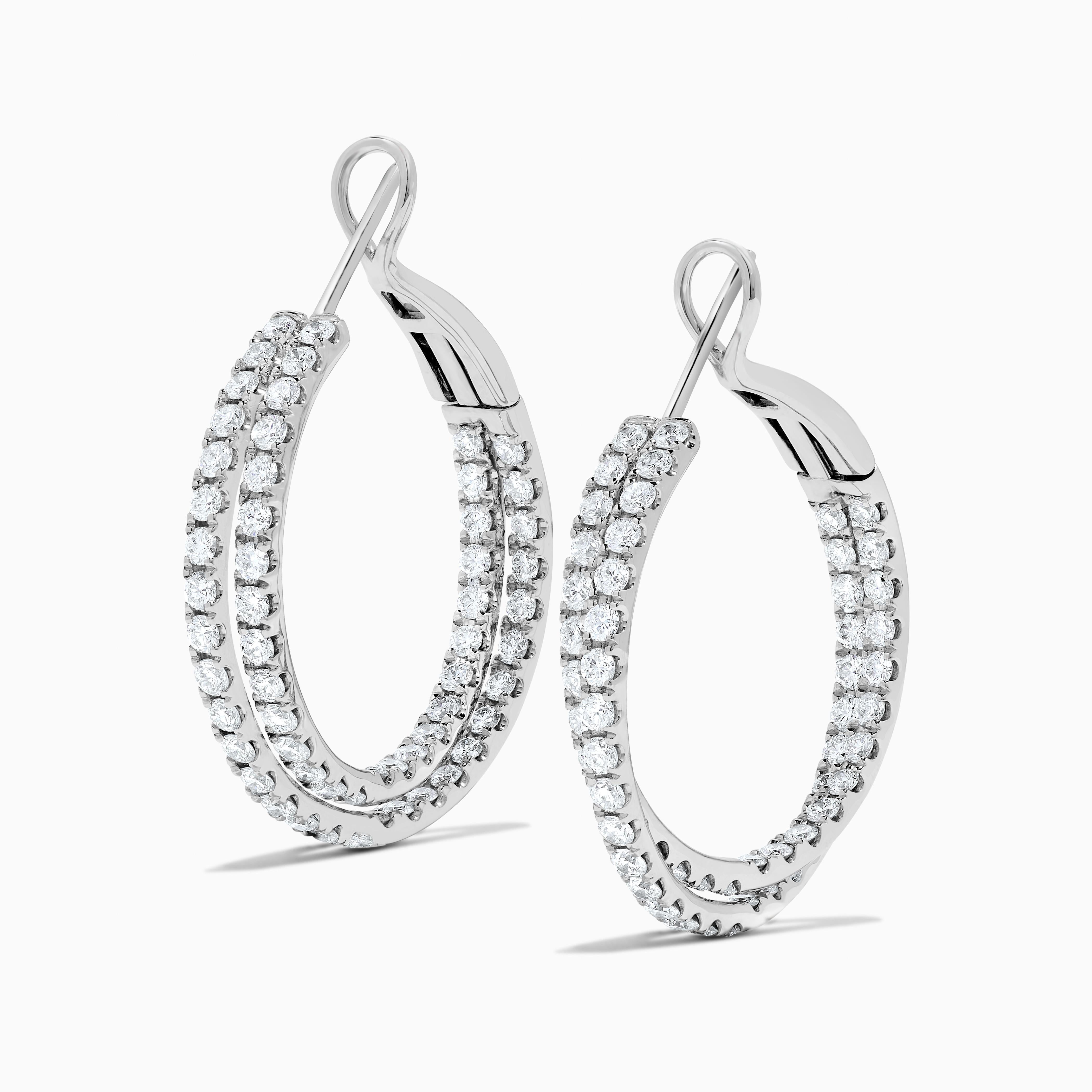 Contemporary Natural White Round Diamond 2.62 Carat TW White Gold Hoop Earrings For Sale