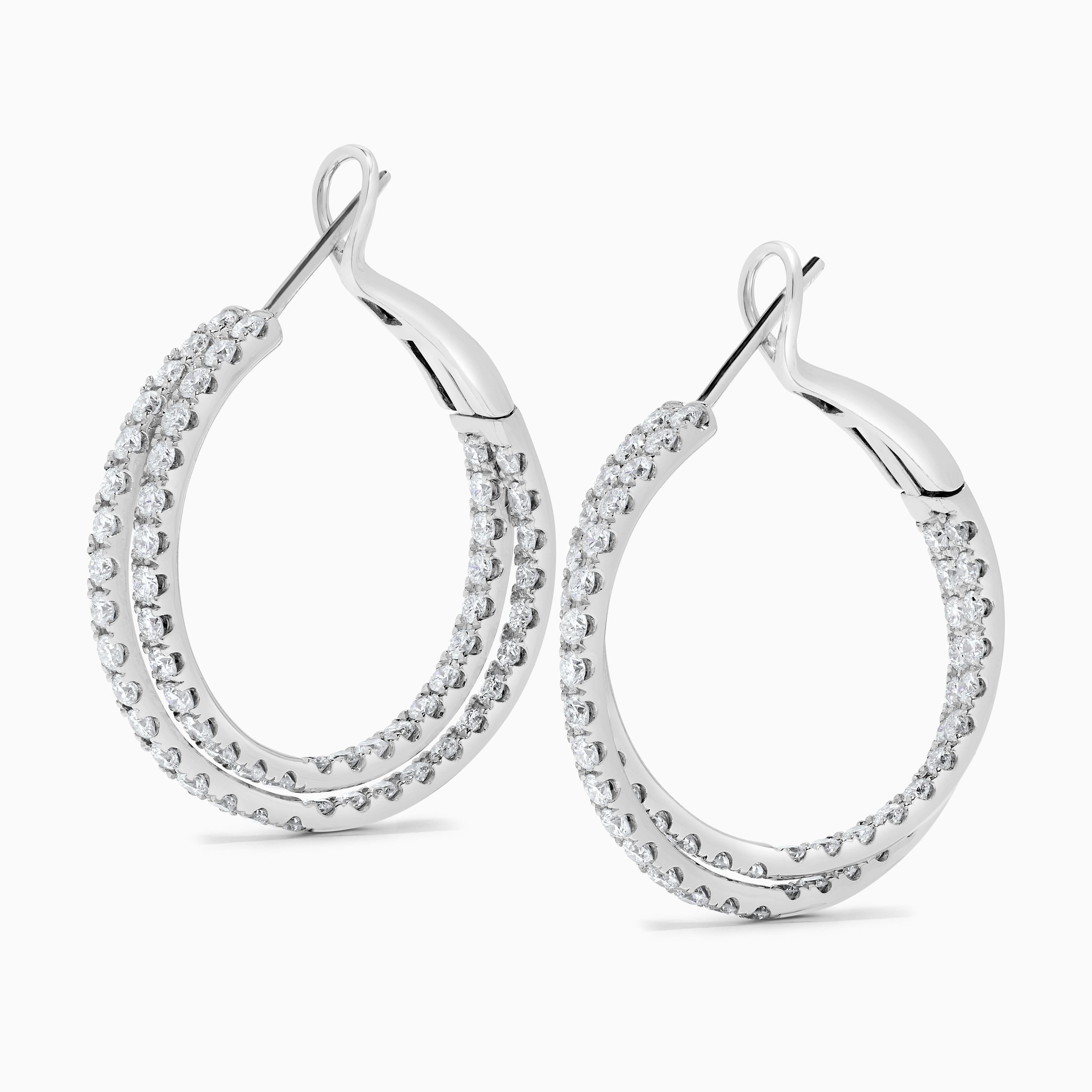 Round Cut Natural White Round Diamond 2.62 Carat TW White Gold Hoop Earrings For Sale