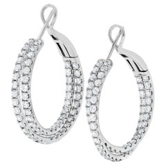 Natural White Round Diamond 2.62 Carat TW White Gold Hoop Earrings