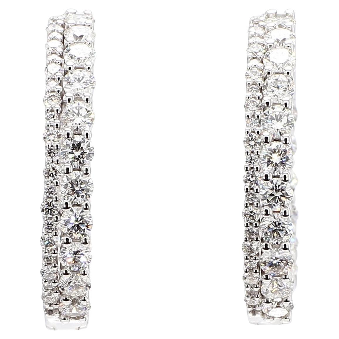 Natural White Round Diamond 2.65 Carat TW White Gold Hoop Earrings