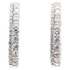 Natural White Round Diamond 2.65 Carat TW White Gold Hoop Earrings