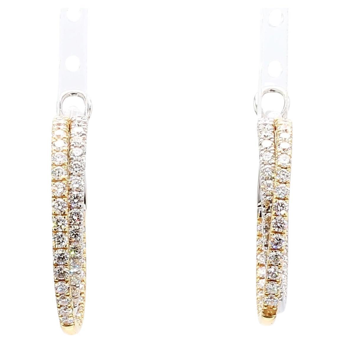 Pendientes de aro de oro con diamante redondo blanco natural de 2.66 quilates TW