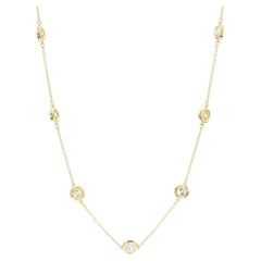 Natural White Round Diamond 2.67 Carat TW Yellow Gold Necklace