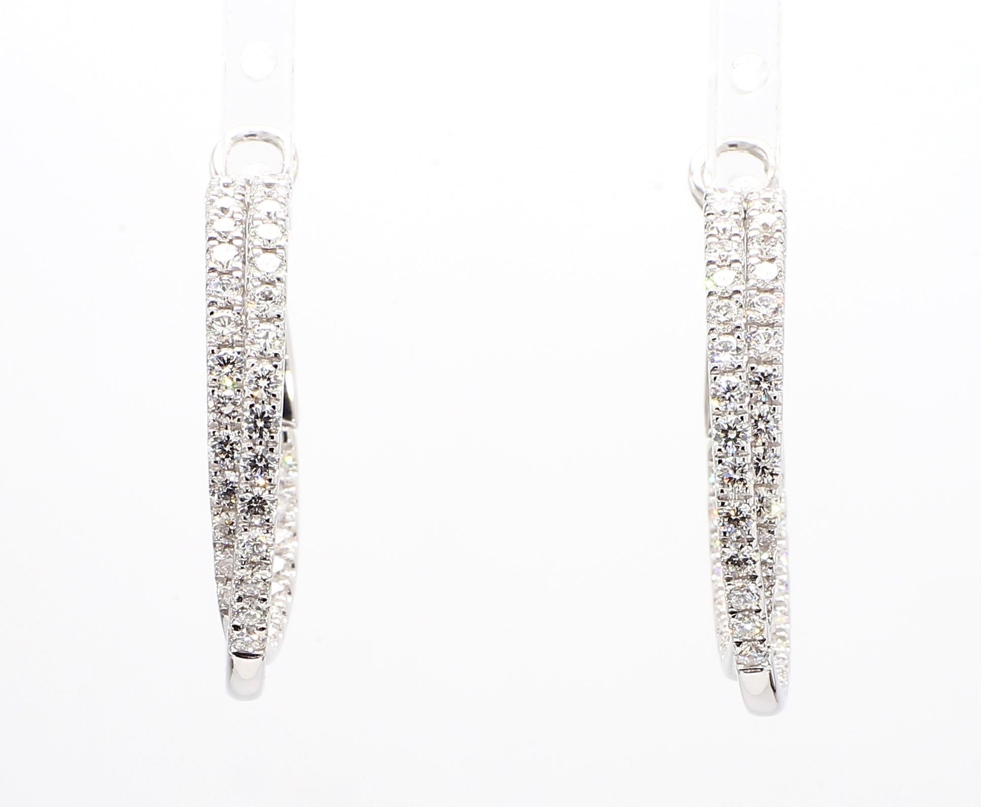 Pendientes de aro de oro blanco con diamante redondo blanco natural de 2.70 quilates TW Contemporáneo en venta