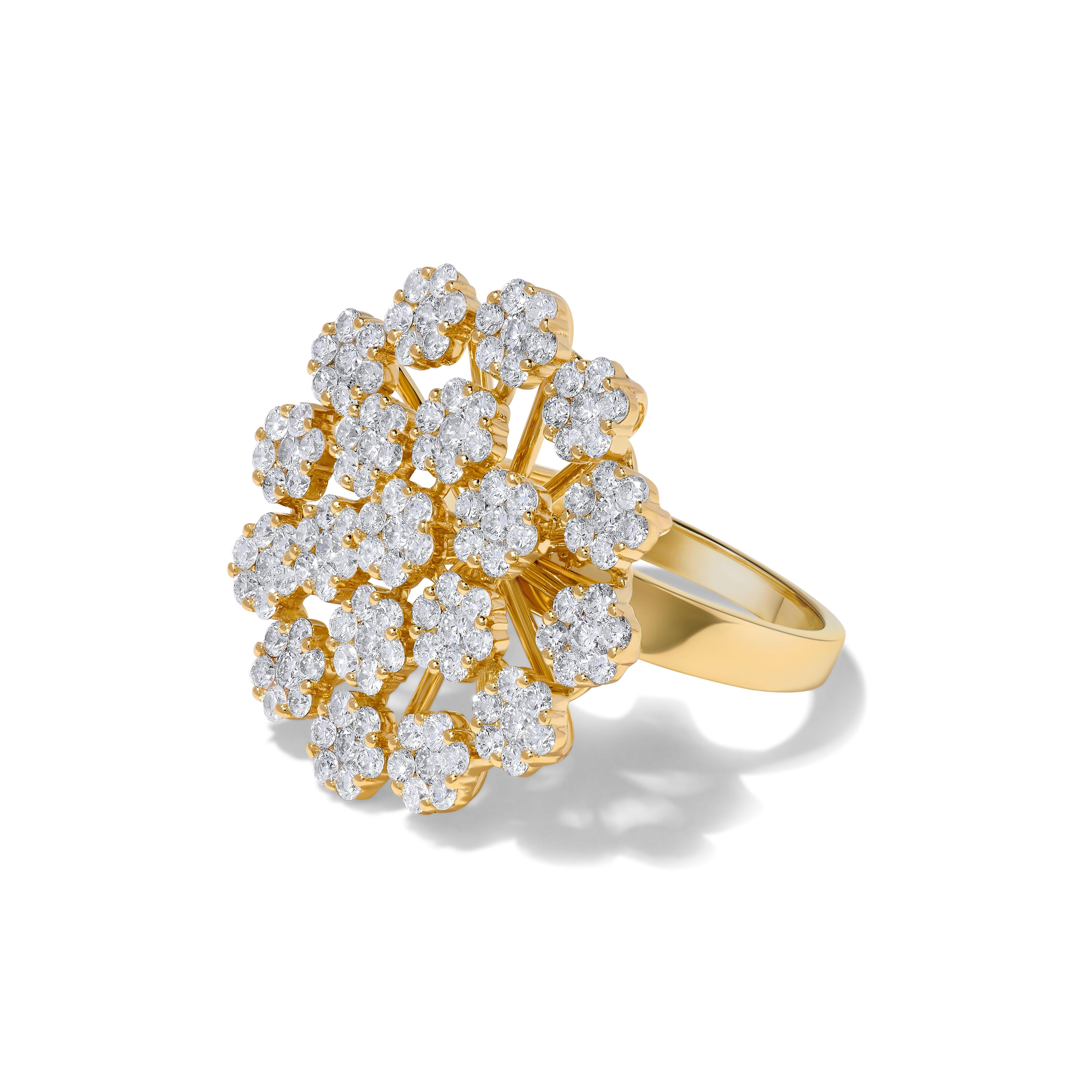RareGemWorld's intriguing diamond cocktail ring. Mounted in a beautiful 18K Yellow Gold setting with natural round white diamond melee. This ring is guaranteed to impress and enhance your personal collection!

Total Weight: 2.75cts

Natural Round