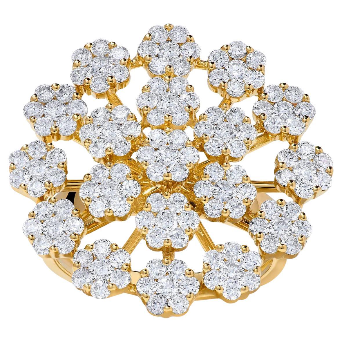 Natural White Round Diamond 2.75 Carat TW Yellow Gold Cocktail Ring