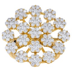 Natural White Round Diamond 2.75 Carat TW Yellow Gold Cocktail Ring