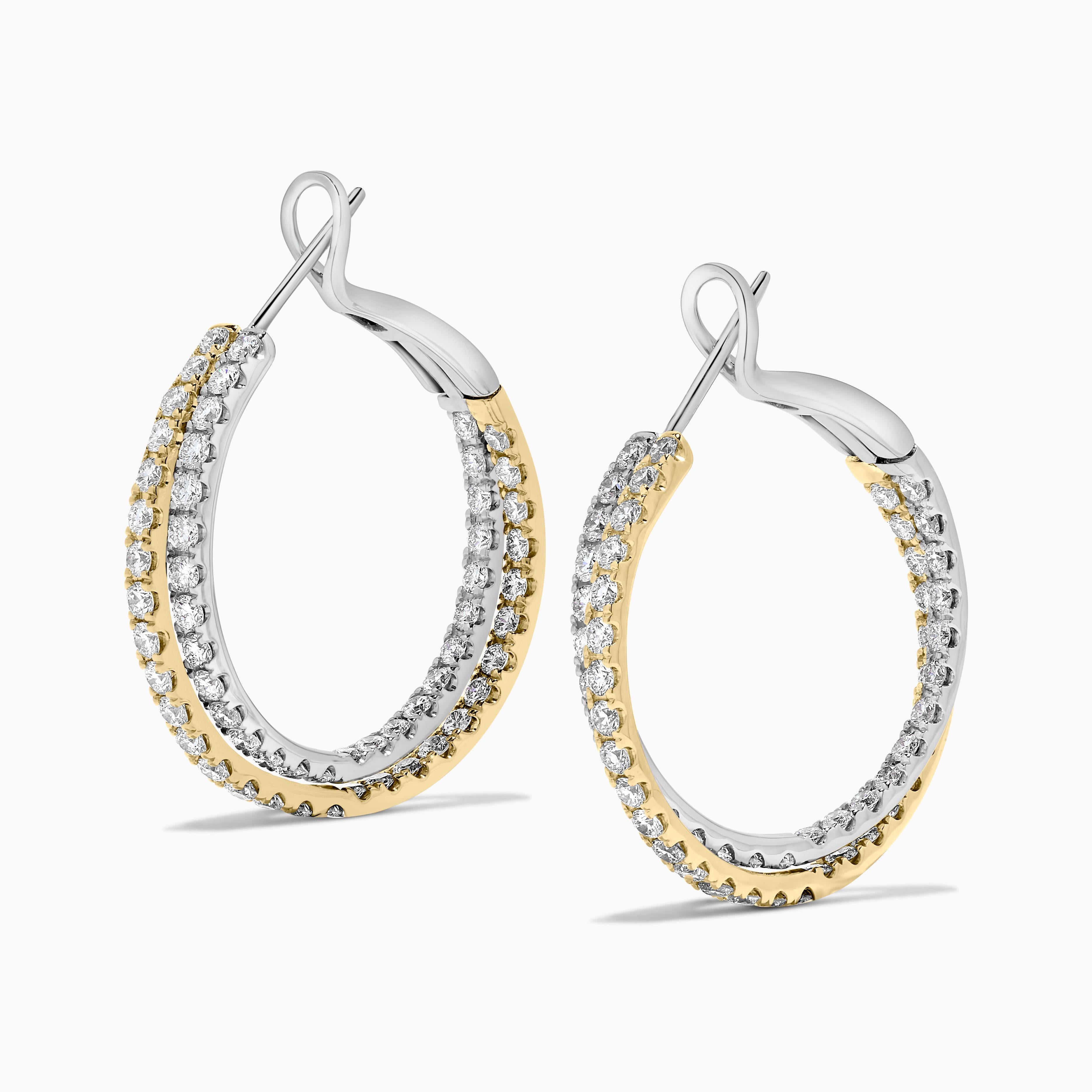 Round Cut Natural White Round Diamond 2.76 Carat TW Gold Hoop Earrings For Sale