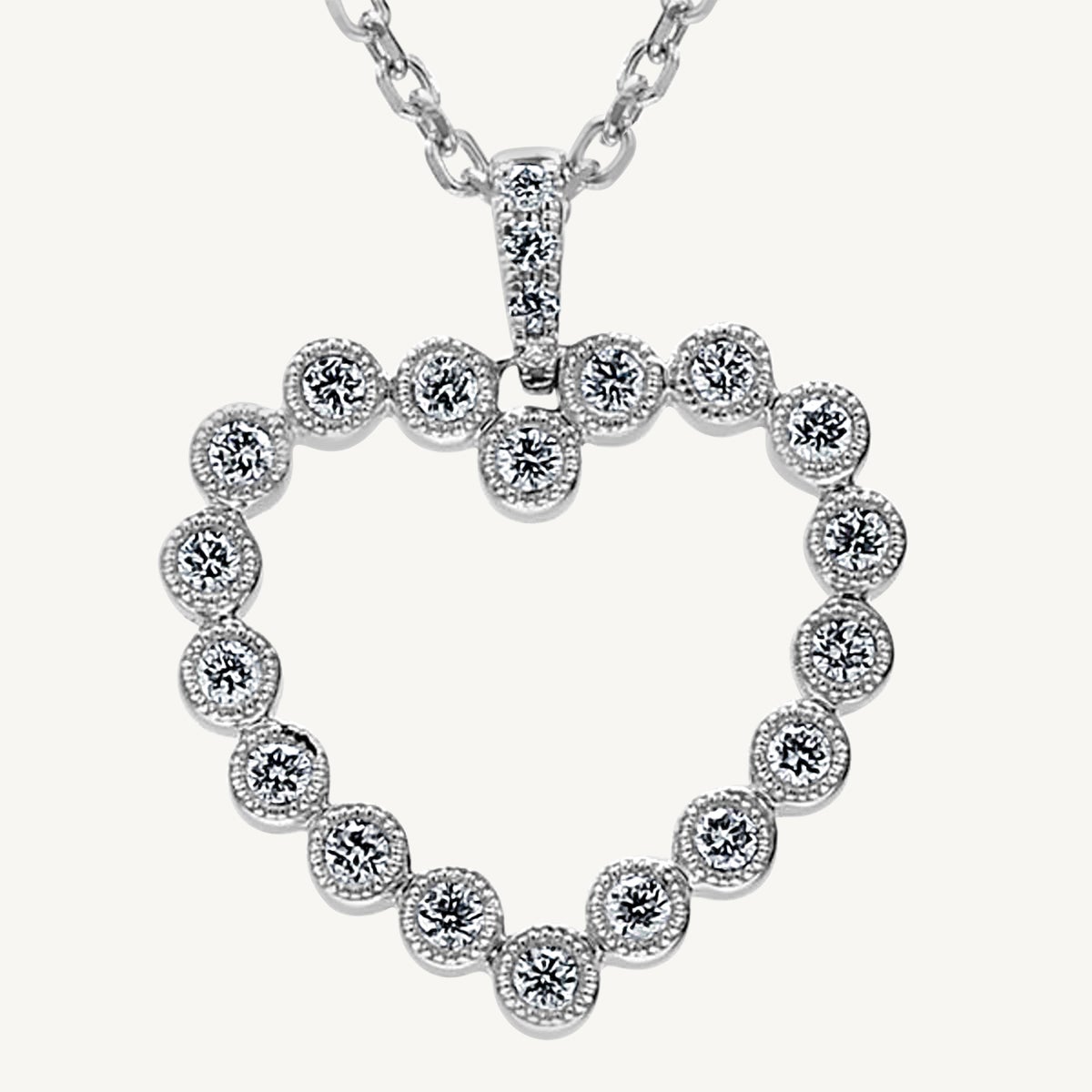 Natural White Round Diamond .28 Carat TW White Gold Heart-Shaped Pendant For Sale