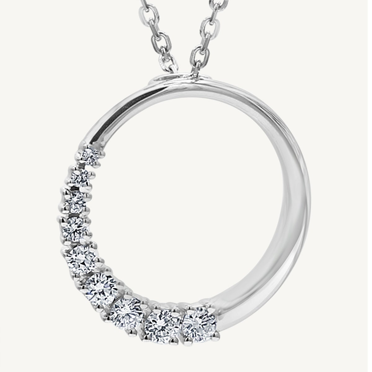 Natural White Round Diamond .32 Carat TW White Gold Circle Pendant For Sale