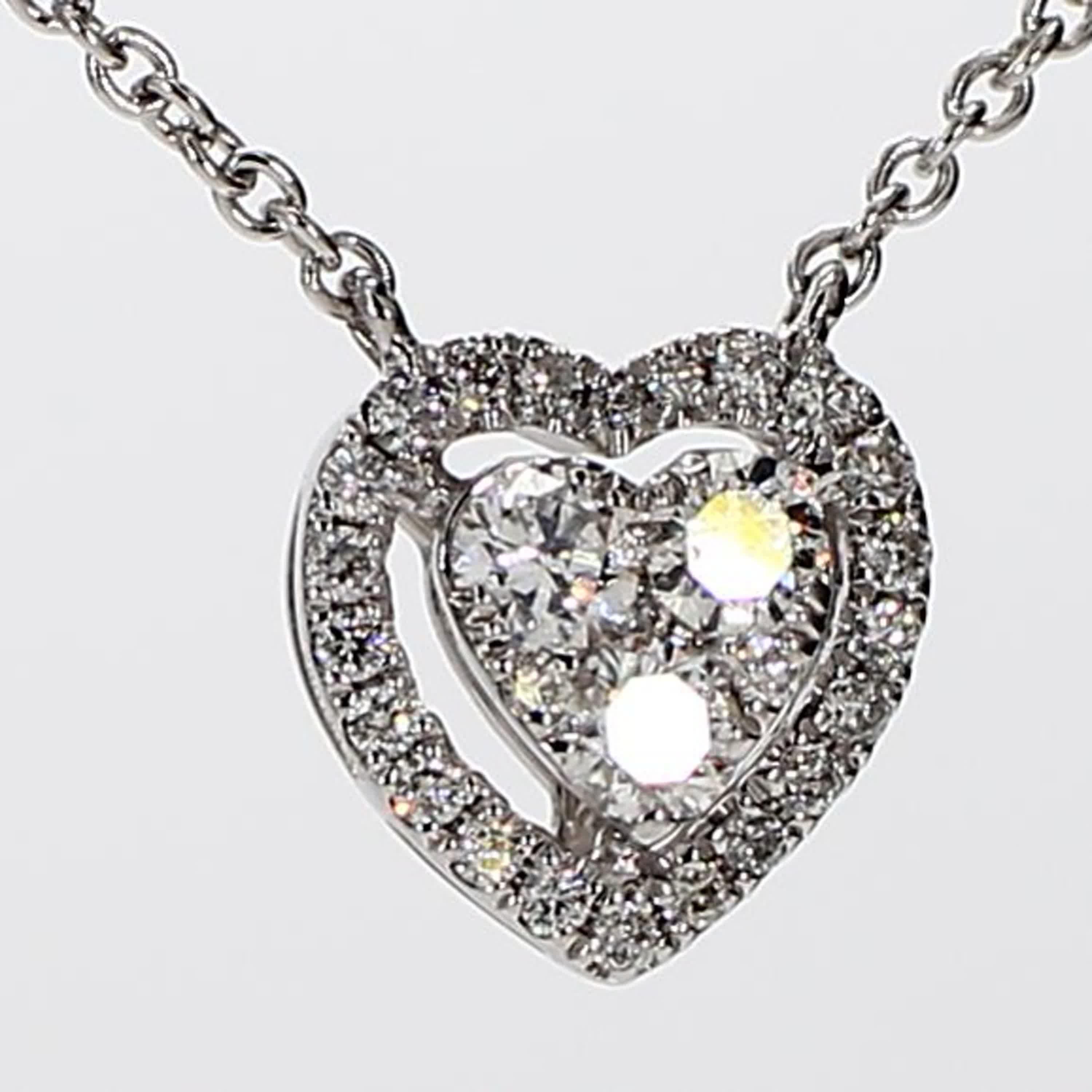 Round Cut Natural White Round Diamond .32 Carat Tw White Gold Heart Pendant For Sale