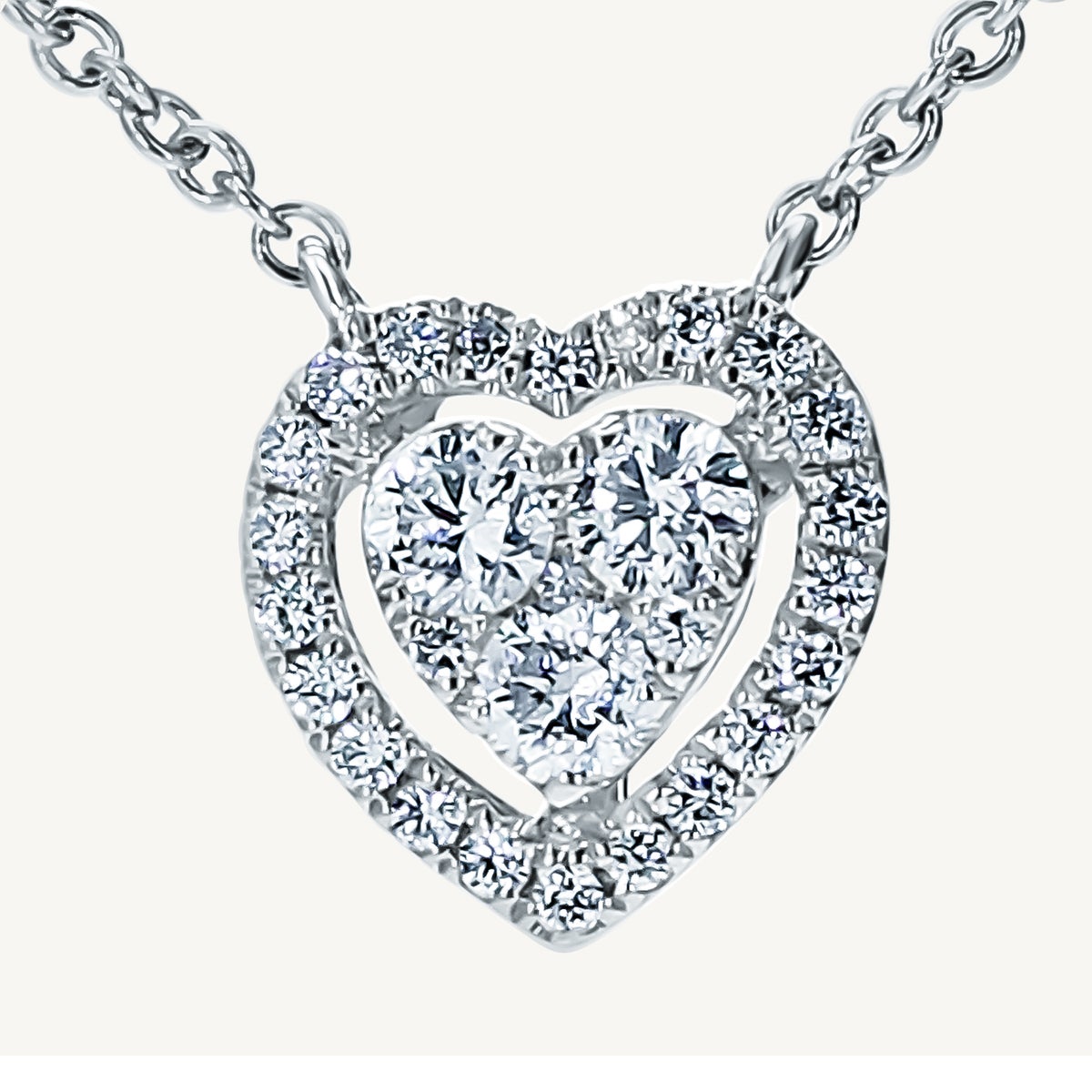 Natural White Round Diamond .32 Carat Tw White Gold Heart Pendant For Sale